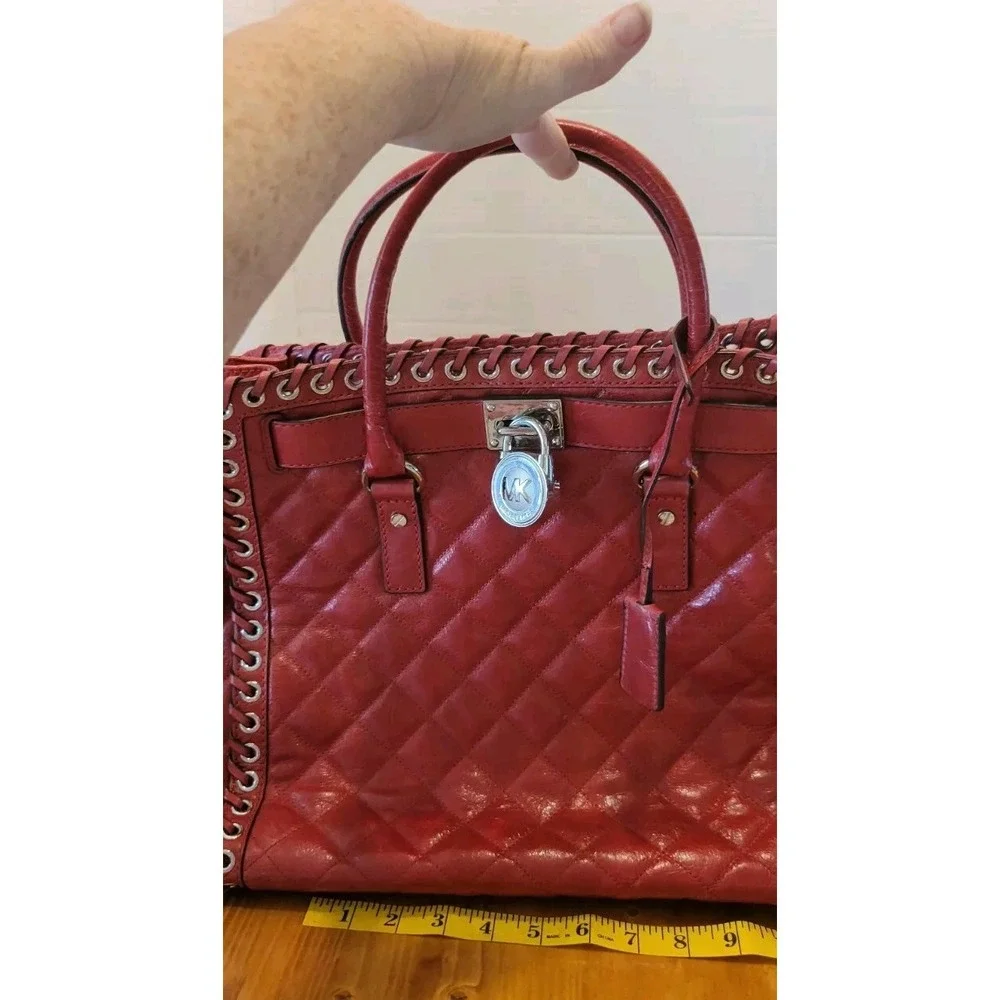 MICHAEL KORS Hamilton Large Leather Tote Dark Red LINER DIRTY, NO‎ RIPS.